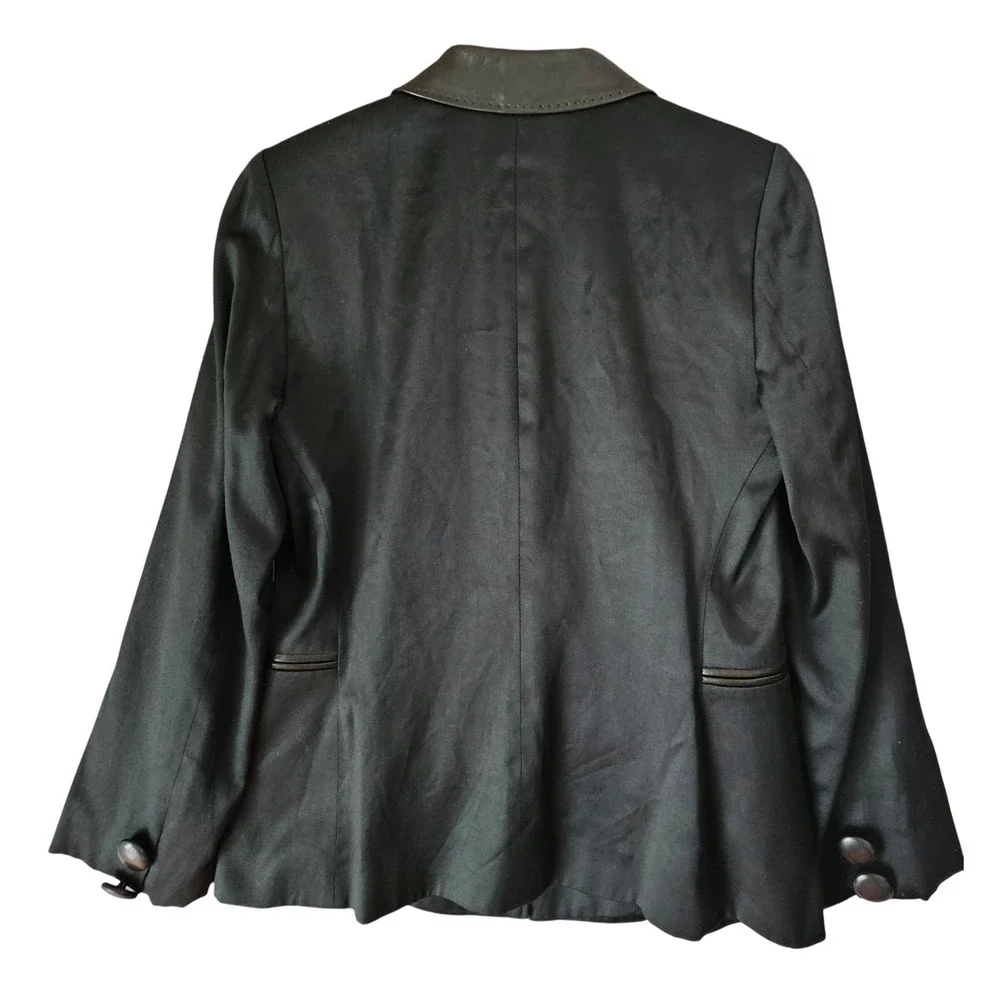JOSEPH Black Cotton Blazer Leather Trim Detail Career Jacket‎ Size L